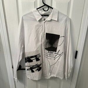 Zara White Graphic Button Down